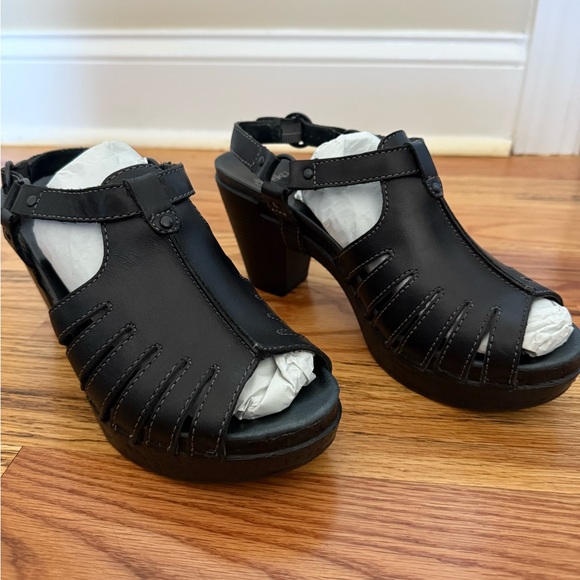 Dansko Shoes - Dansko Randa Black Leather Sandals Peep Toe Chunky Heels Size EUR 39 US 8.5/9
